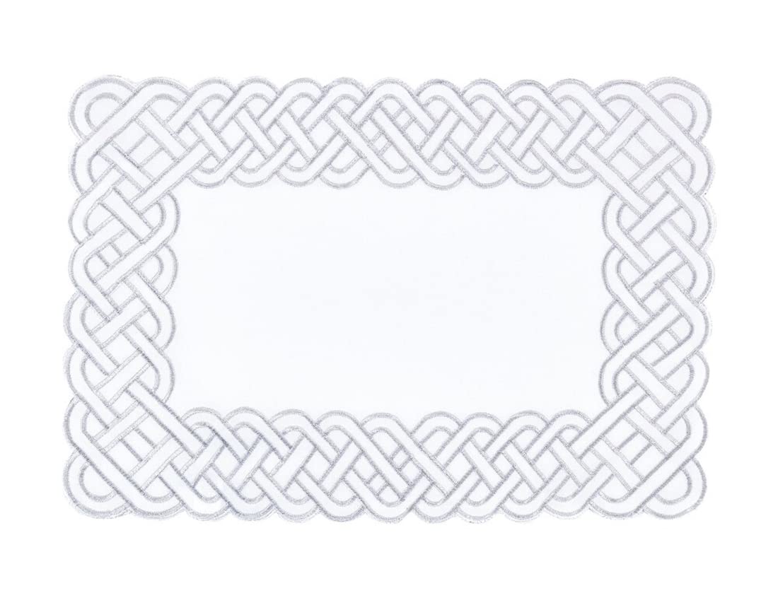 Fennco Styles Braid Emroidered Metallic Border Table Runner 16" W x 54" L - Silver Table Cover for Home Décor, Everyday Use, Christmas, Banquets and Special Events