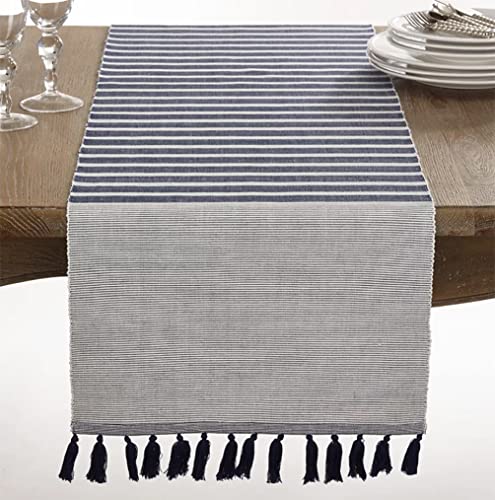 Fennco Styles Bellaria Collection Ribbed Tassel Reversible Table Linen Tablecloth