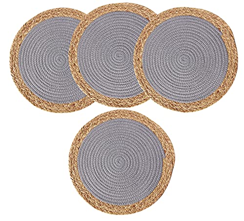 Fennco Styles Hand-Woven Rattan Cotton Rope Placemats Round, Set of 4 - Braided Table Mats Heat Resistant Insulation for Home, Boho Décor, Dining Table, Banquets, Special Events