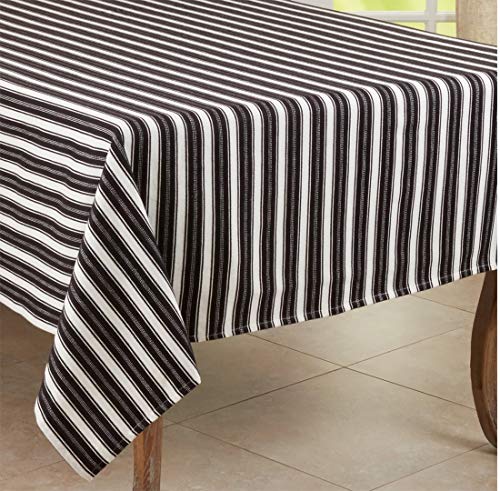 Fennco Styles Classic Striped Cotton Tablecloth - Black & White Table Cover for Banquets, Special Events, Everyday Use and Home Décor