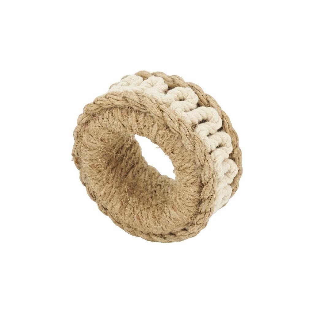 Fennco Styles Rope Design Napkin Rings, Set of 4 - Natural Handwoven Napkin Holders for Dining Table, Home, Banquets, Holidays, Family Gatherings and Special Events