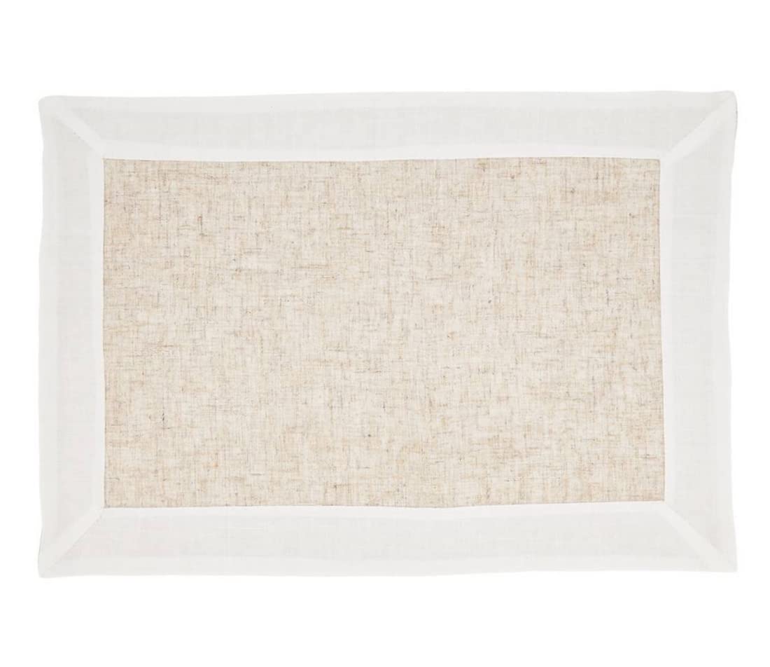 Fennco Styles Natural & White Two-Tone Banded Border Table Runner 16 x 72 Inch - Classic Table Cover for Everyday Use, Banquets, Family Gathering and Special Events