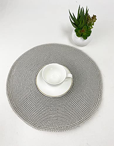Fennco Styles Handmade Crochet Farmhouse Placemats 14-inch Round, Set of 4 - Decorative Table Mats for Home Décor, Dining Table, Banquets and Special Events