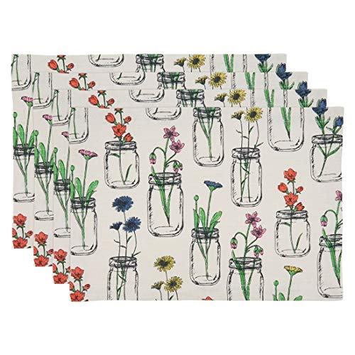 Fennco Styles Multi Flower and Vase Printed Cotton Table Runner 14" W x 72" L - Ivory Table Cover for Home Décor, Dining Room, Banquets, Everyday Use and Special Occasions