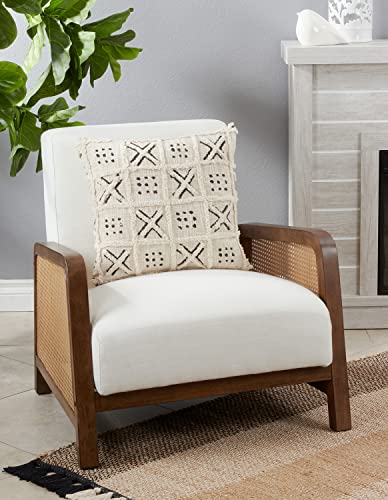 Fennco Styles Handmade Tufted Block Print Cotton Decorative Throw Pillow 18" W x 18" L - Black & White Woven Square Cushion for Home, Couch, Living Room, Bedroom, Office and Holiday Décor