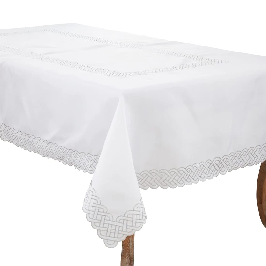 Fennco Styles Braid Emroidered Metallic Border Table Runner 16" W x 54" L - Silver Table Cover for Home Décor, Everyday Use, Christmas, Banquets and Special Events