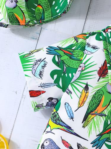 stylesilove Infant Baby Boys Green Tropical Parrot Print Short Sleeve Romper with Hat 2-Piece Summer Outfit