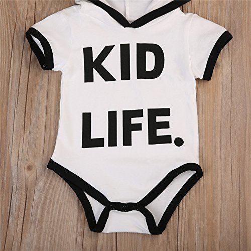 stylesilove Unisex Infant Toddler Baby Life Short Sleeve Cotton Hooded Romper