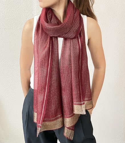 stylesilove Women Shimmering Striped Scarf Silk-like Scarves Ultra Lightweight Soft Shawl Neck Wraps