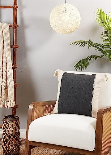 Fennco Styles Whipstitch Banded Cotton Decorative Throw Pillow 20" W x 20" L - Black & Natural Modern Textured Cushion for Home, Couch, Bedroom, Living Room and Office Décor