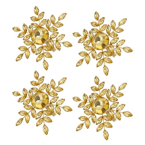 Fennco Styles Beaded Elegant Snowflake Napkin Rings, Set of 4 - Jeweled Holiday Napkin Holders for Home Décor, Christmas, Banquets, Weddings and Special Occasions
