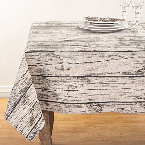 Fennco Styles Country Wood Grain Design Cotton Tablecloth - Natural Table Cover for Everyday Use, Banquets, Holiday Gathering and Outdoor Events