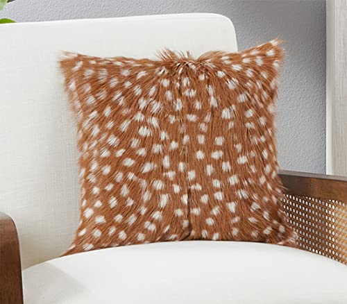 Fennco Styles Deer Spot Goat Fur Decorative Filled Throw Pillow 16" W x 16" L - Brown Animal Design Cushion for Home, Couch, Bedroom, Living Room and Office Décor
