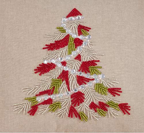 Fennco Styles Beaded Christmas Tree 100% Cotton Decorative Throw Pillow Cover 18 x 18 Inch - Beads Pillow Case for Holiday Décor, Couch, Living Room and Bedroom Décor