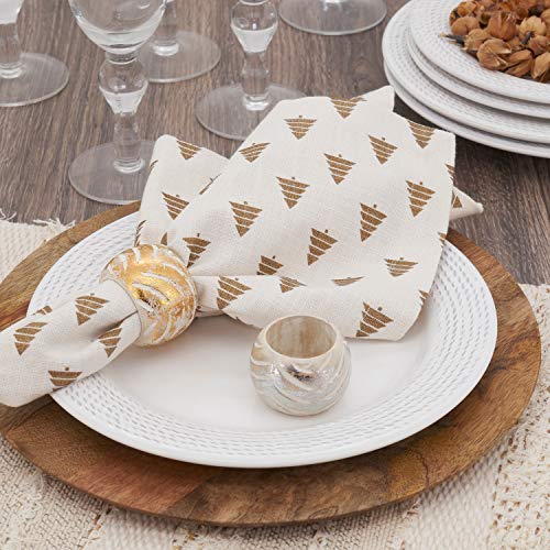 Fennco Styles Distressed Foil Print Design Wood Napkin Rings, Set of 4 - Silver Decorative Napkin Holders for Home, Dining Room, Banquet, Family Gathering, Holiday and Special Occasion
