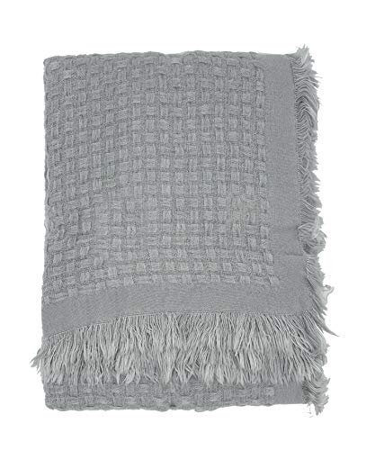 Fennco Styles Waffle Weave Solid Lightweight Throw Blanket with Fringe 50" W x 60" L - Slate Blanket for Sofa, Couch, Living Room and Bedroom Décor