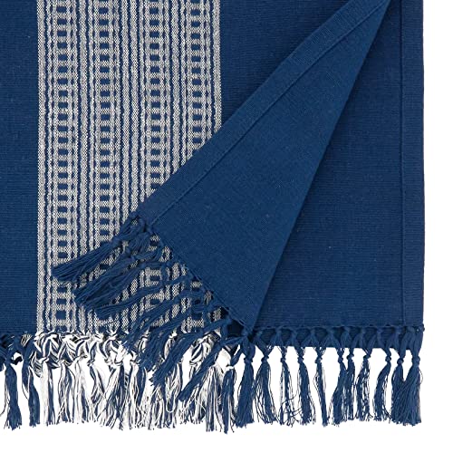 Fennco Styles Banded Stripe Fringe Placemats 14" W x 20" L, Set of 4 - Cotton Woven Table Mats for Home, Dining Table Décor, Banquets and Special Occasion