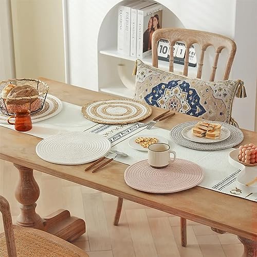Fennco Styles Braided Design Solid Everyday Placemats 12" Round, Set of 4 - Textured Heat Resistant Insulation Table Mats for Home, Kitchen Décor, Dining Table, Banquets, Holidays