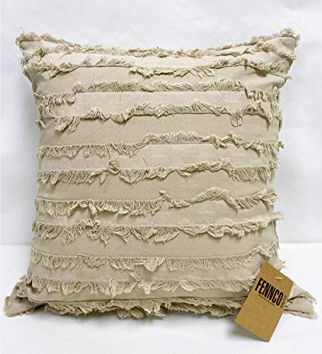 Fennco Styles Modern Fringe Stripe Cotton Decorative Throw Pillow Cover 17" W x 17" L - Cotton Cushion Case for Home, Farmhouse, Couch, Living Room, Bedroom and Office Décor