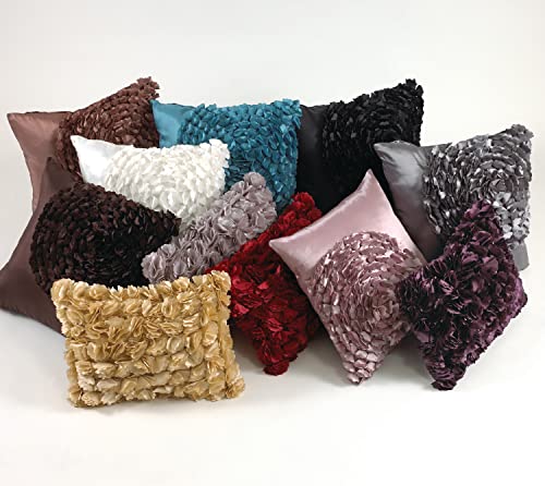 Fennco Styles Elegant Silky Floral Decorative Filled Throw Pillow 17" W X 17'L - Eggplant Flower Accent Pillow for Home, Couch, Bedroom, Living Room and Office Decor