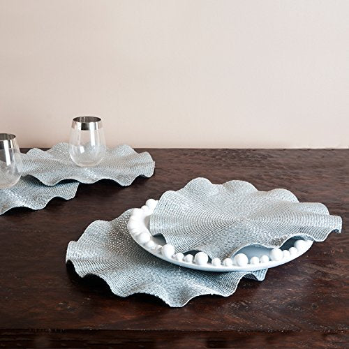 Fennco Styles Curly and Glittery Traycloths Placemats Set of 4-15" Round (Silver)