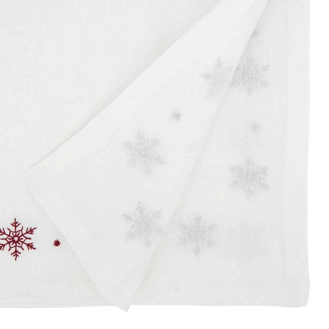 Fennco Styles White Embroidered Snowflake Christmas Table Runner 16" W x 72" L - Red Cotton Table Cover for Winter Holidays, Home Décor and Family Gatherings