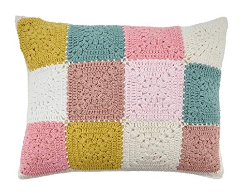 Fennco Styles Pastel Crochet Tiles 100% Pure Cotton 12" W x 16" L Decorative Throw Pillow - Multicolored Cushion for Couch, Sofa, Kids Room, Office and Living Room Décor