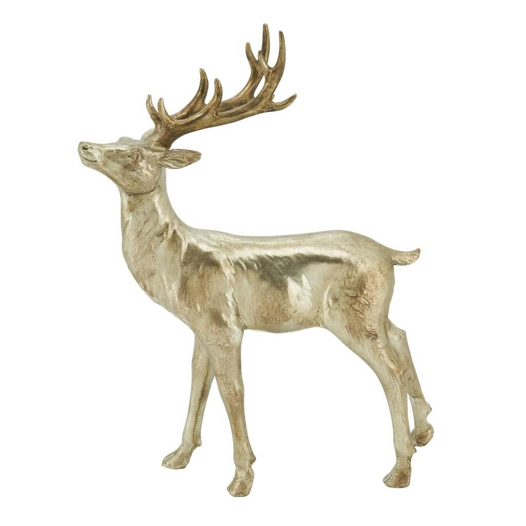 Fennco Styles Christmas Resin Standing Deer Statue Figurine - Silver Sculpture Animal Deer for Holiday, Home, Tabletop, Mantel and Office Décor