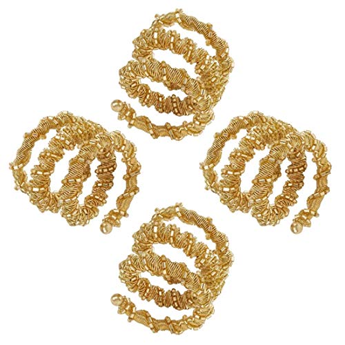 Fennco Styles Hand Beaded Spiral Metal Napkin Rings, Set of 4 - Glass Beads Napkin Holders for Home, Dining Room, Banquet, Family Gathering, Holiday Décor and Special Occasion