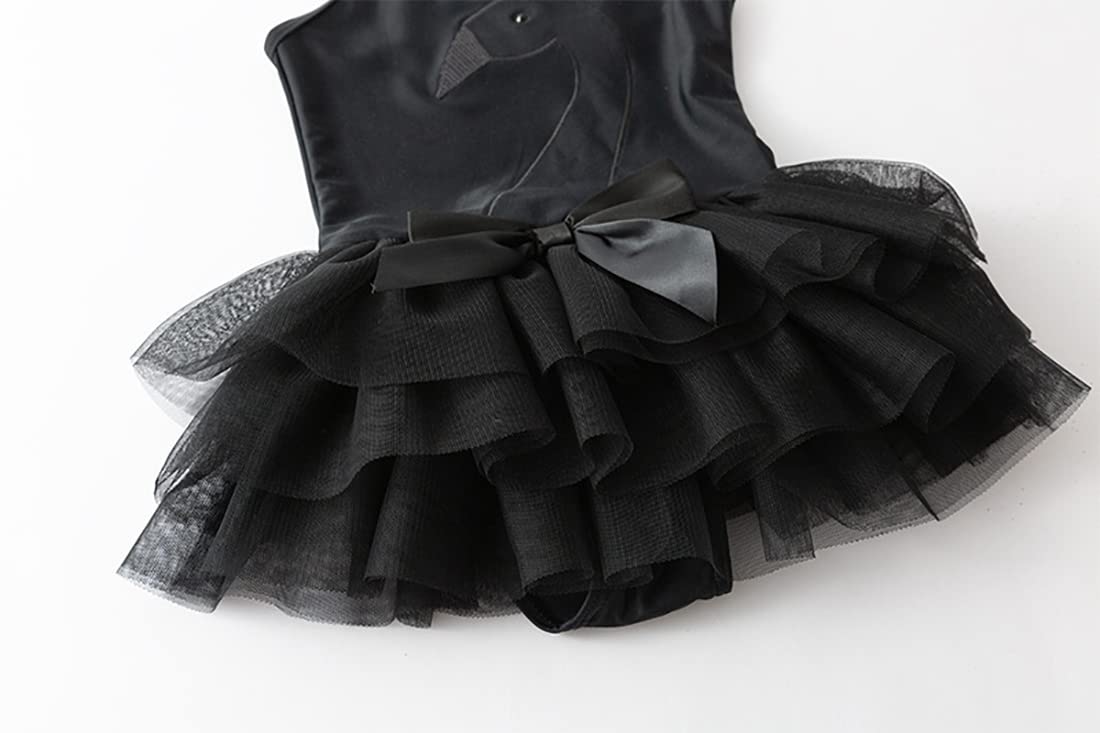stylesilove Toddler Kid Girls Embroidered Swan Sequin Black One-Piece Tulle Swimsuit & Hat 2pcs Bathing Suit Beach Swimwear