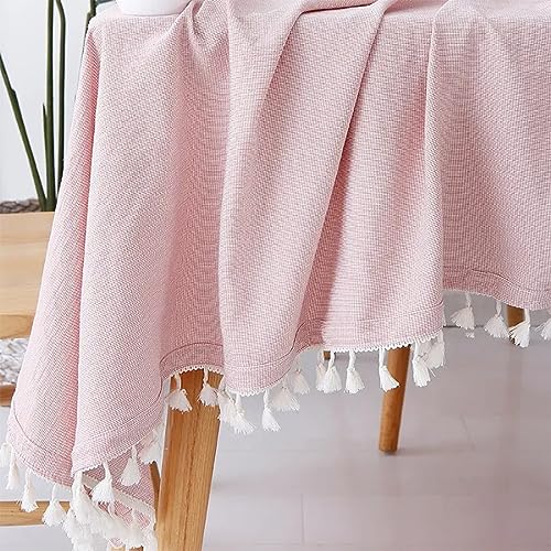 Fennco Styles Modern Houndstooth Design Everyday Tablecloth 40" W X 56" L - Yellow Cotton Blend Tassels Table Cover for Dining Room, Banquets, Holidays, Special Events and Home Décor