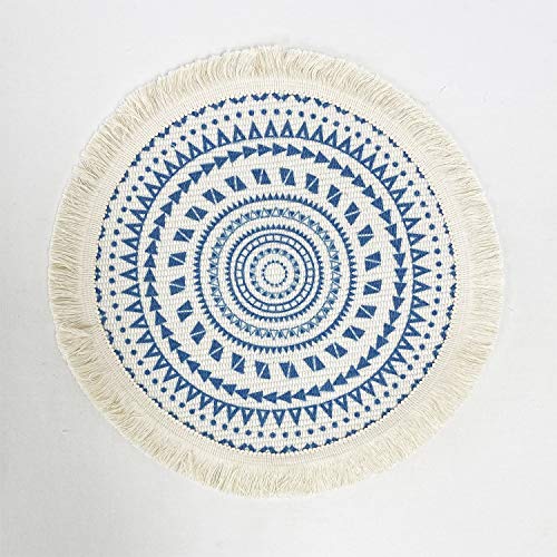 Fennco Styles Boho Geometric Fringe Decorative Cotton Placemats 13-inch Round, Set of 4 - Heat Resistant Insulation Table Mats for Home Decor, Dining Table, Banquets and Special Events