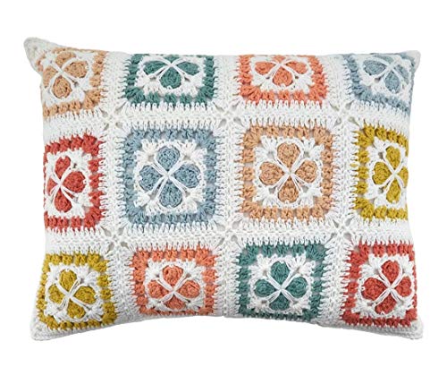 Fennco Styles Pastel Crochet Tiles 100% Pure Cotton Decorative Throw Pillow 12" W x 16" L - Multicolored Accent Cushion for Couch, Sofa, Bedroom, Office and Living Room Décor