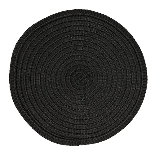 Fennco Styles Modern Everyday Textured Placemats 15 Inches Round, Set of 4 – Black Woven Table Mats for Home, Dining Room Décor, Banquets, Indoor & Outdoor and Special Events