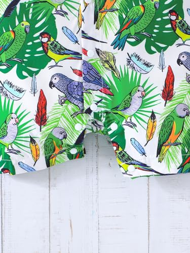 stylesilove Infant Baby Boys Green Tropical Parrot Print Short Sleeve Romper with Hat 2-Piece Summer Outfit