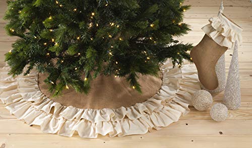 Fennco Styles Sidonia Cotton and Jute Ruffled Holiday Decor Christmas Tree Skirt, One Piece