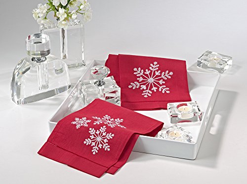 Fennco Styles Embroidered Snowflake Hemstitched Linen Cotton Guest Towel 14"x22" - Set of 4