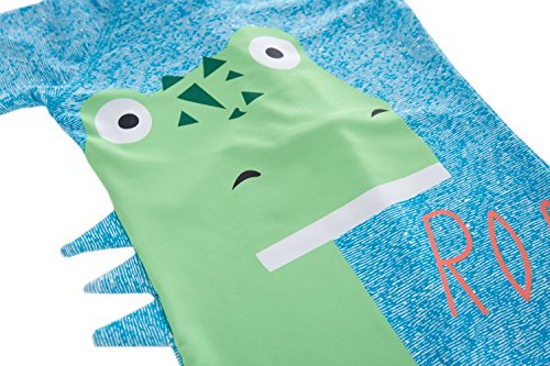 stylesilove Little Boys Cute Dinosaur One-Piece Rash Guard with Sun Hat 2 pcs Blue Swimsuit Beach Swimwear