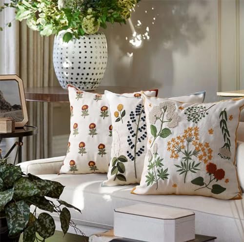 Fennco Styles Embroidered Spring Floral Decorative Throw Pillow Cover 18" W x 18" L - Flower Woven Cushion Case for Home, Couch, Living Room, Bedroom, Office and Holiday Décor