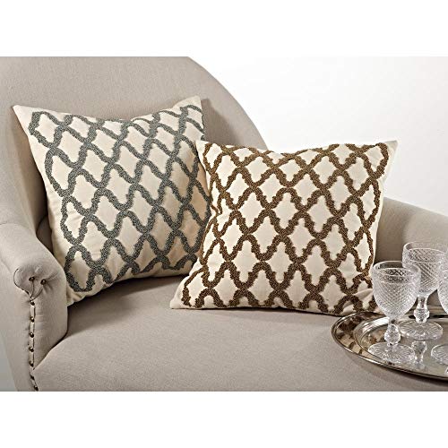 Fennco Styles Hand Beaded Diamond Design Decorative Throw Pillow 18" W X 18" L, Down Filler Included