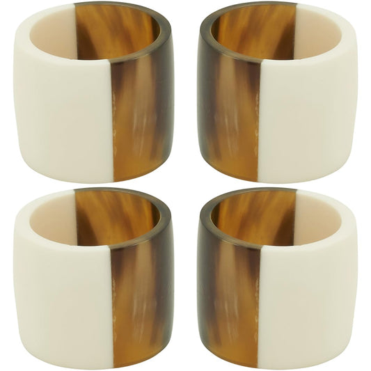 Fennco Styles Handcrafted Buffalo Horn & Resin Napkin Rings, Set of 4 - Brown Horn Napkin Holders for Home Décor, Dining Table, Banquet, Family Gathering, Holiday, Farmhouse, Special Occasion