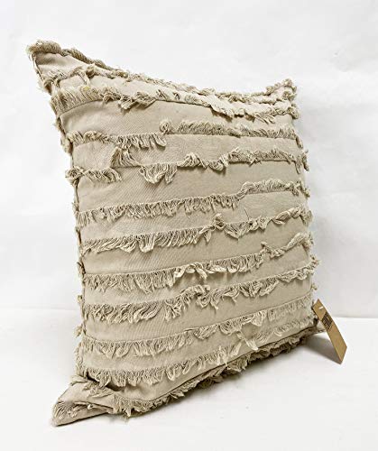 Fennco Styles Modern Fringe Stripe Cotton Decorative Throw Pillow Cover 17" W x 17" L - Cotton Cushion Case for Home, Farmhouse, Couch, Living Room, Bedroom and Office Décor
