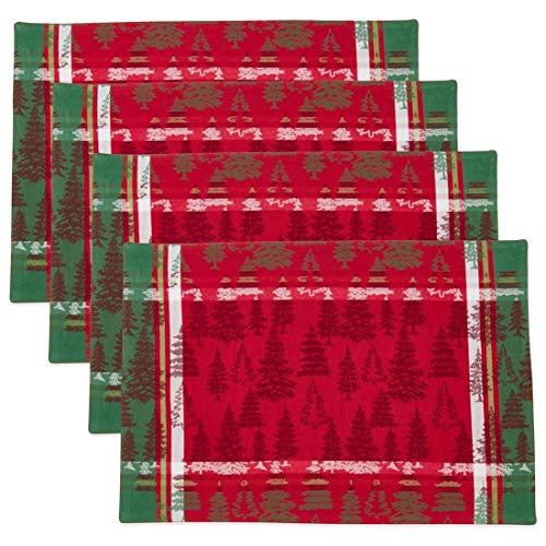 Fennco Styles Christmas Tree Plaid Design 100% Cotton Table Linens - Various Sizes for Home, Holiday, Family Gathering and Special Occasion