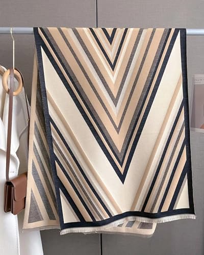 stylesilove Women Vivid Striped Cashmere Like Scarf Warm Ultra Soft Scarves Shawl Neck Wraps for All Season, 4 Colors