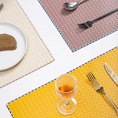 Fennco Styles Modern Basket Weave Placemats 13" W x 18" L, Set of 4 - Woven Table Mats Heat Resistant Insulation Anti-Slip for Home, Boho Décor, Dining Table, Banquets and Special Events