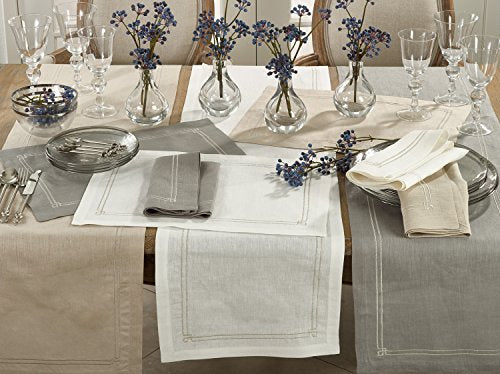 Fennco Styles Kaitlyn Collection Embroidered Linen Table Cover - Neutral Table Linen for Everyday Use, Banquets, Family Gathering and Special Occasion