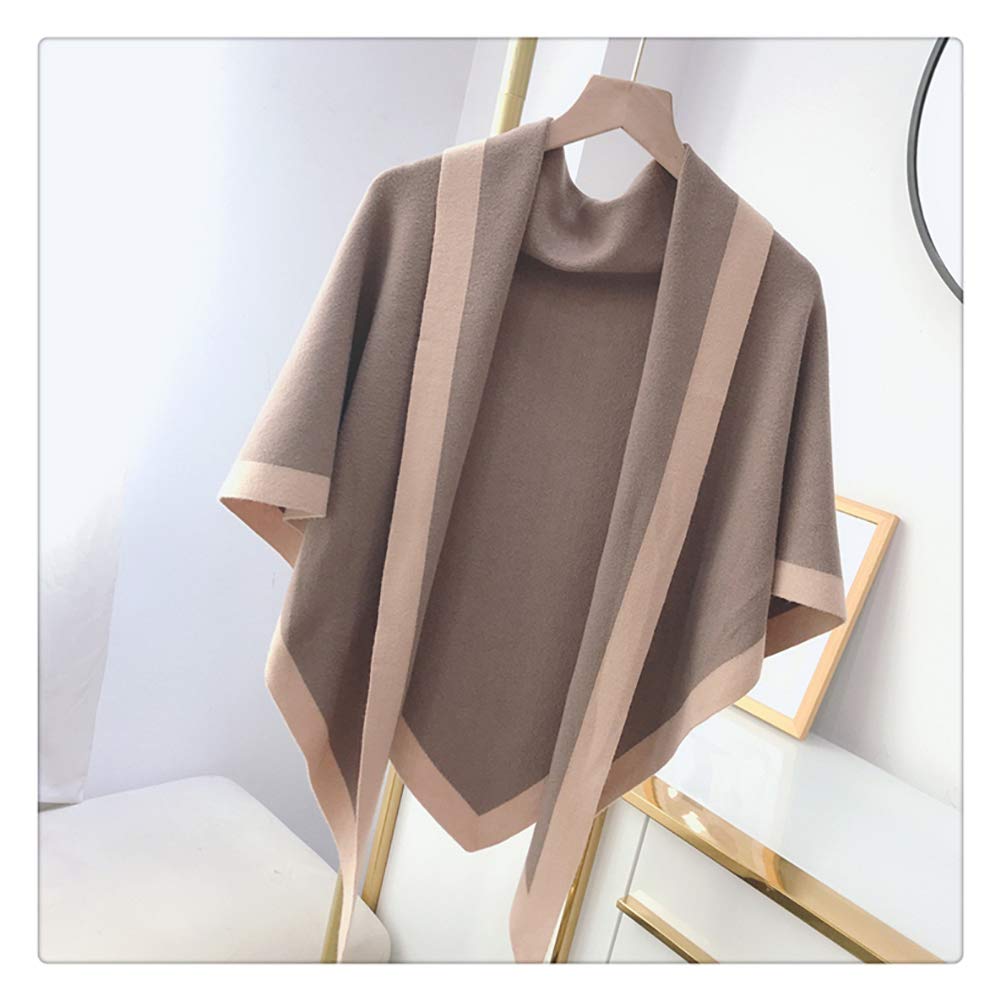 stylesilove Women Wool Blend Cashmere Knitted Solid Color Triangular Shawl with Contrast Border Lightweight Stole Wrap Scarf