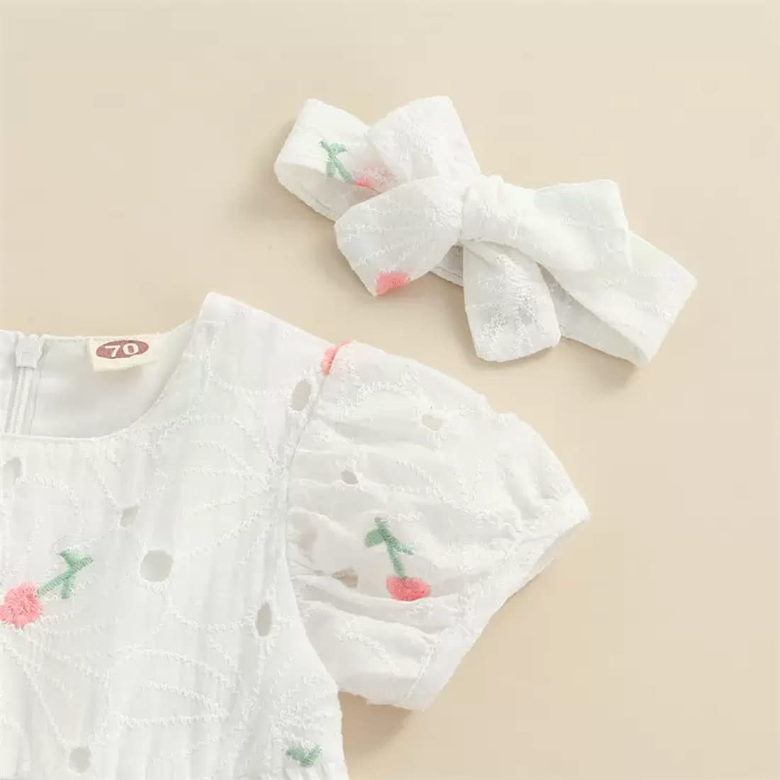 stylesilove Infant Baby Girls Eyelet Flower Embroidered Dress, Bloomers, Headband 3pcs Outfit White Short Sleeve Cotton Dress