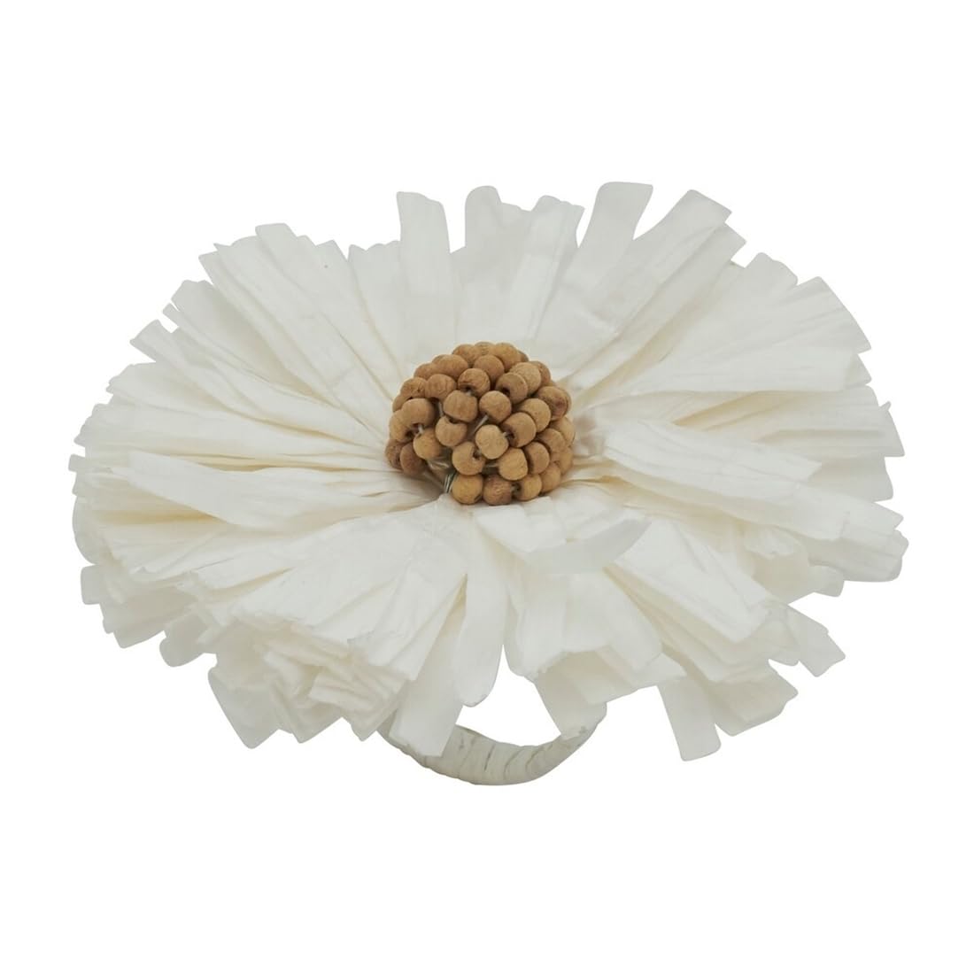 Fennco Styles Handmade Raffia Flower Decorative Napkin Rings, Set of 4 - White Rustic Floral Napkin Holders for Dining Table, Banquet, Spring and Summer Décor and Special Events
