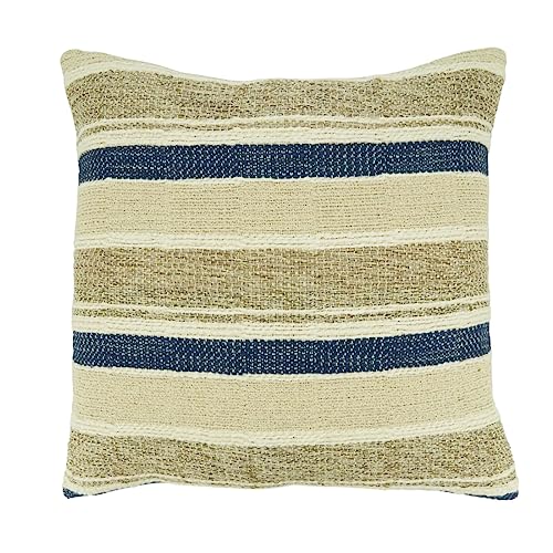 Fennco Styles Navy Blue Striped Design Decorative Throw Pillow Cover 20" W x 20" L - 100% Cottton Woven Cushion Case for Home, Couch, Bedroom, Living Room and Office Décor